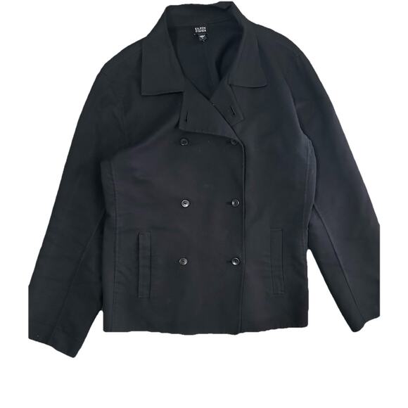 Eileen Fisher Women’s Black Cotton Button Front Blazer Jacket Size L - Picture 4 of 10